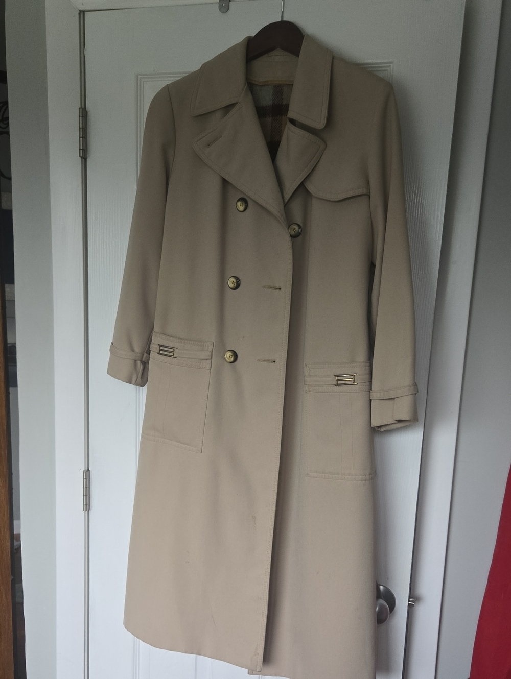 Classic Cream Double-Breasted Trench Coat with Gold Accents
